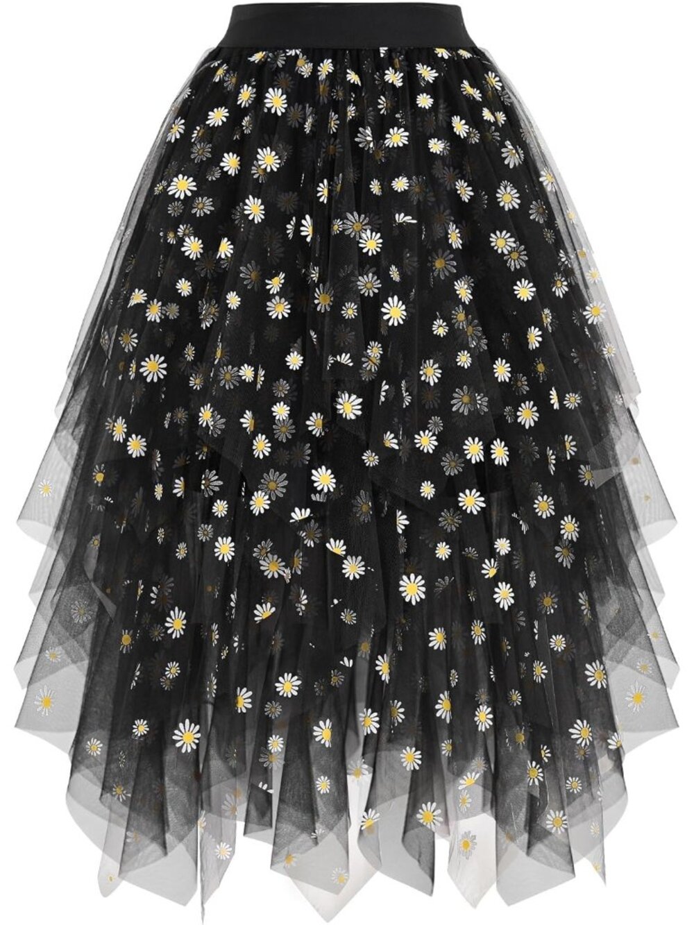 Women's Daisy High Low Layered Asymmetrical Puffy Fairy Midi Length Tulle Skirt